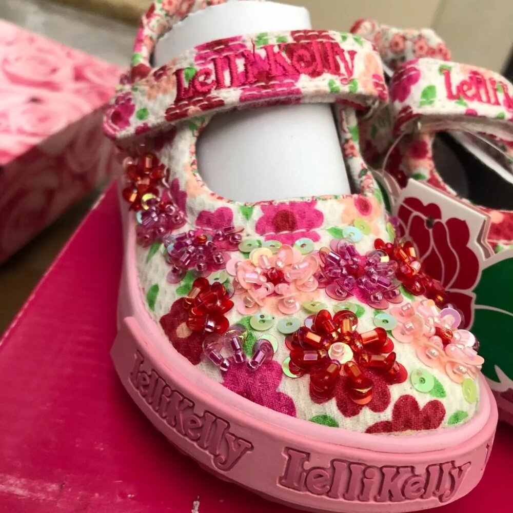 Lelli Kelly PRIMULA Red Pink Mary Janes Dolly Shoes LK Beaded Flowers New Floral